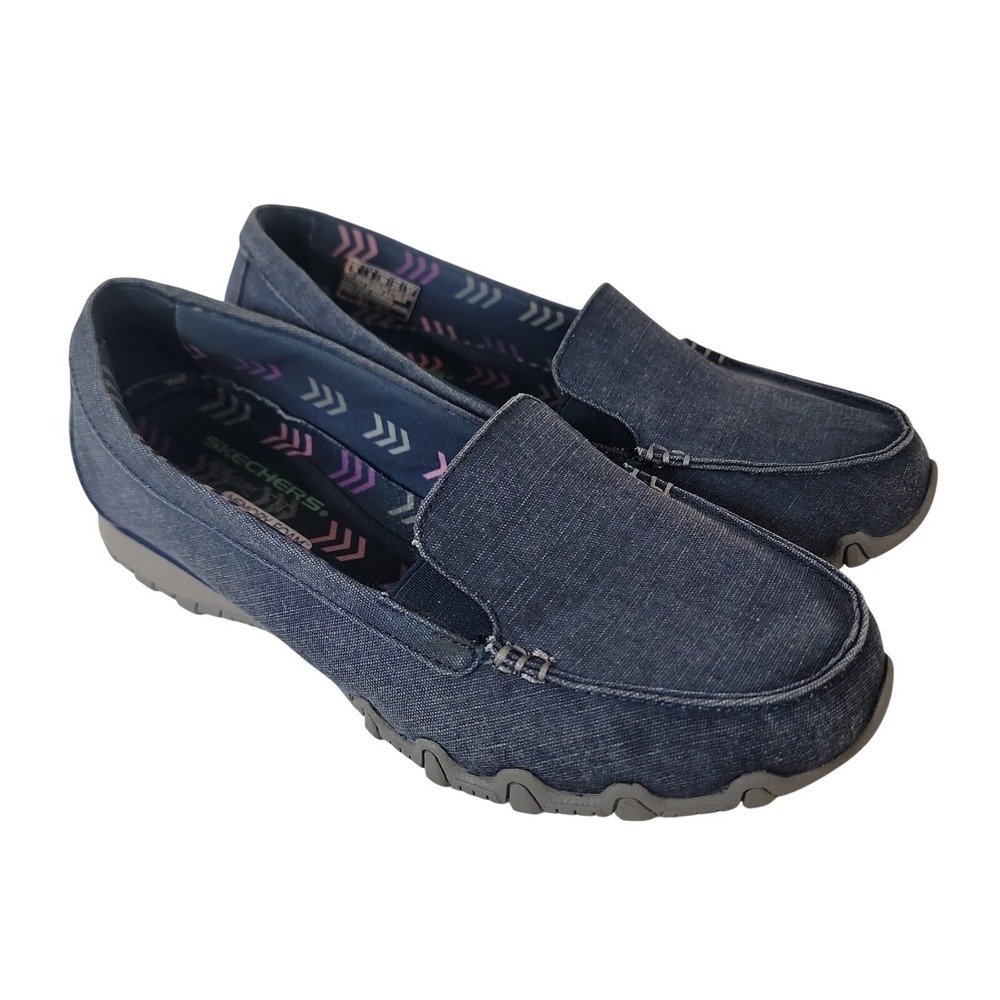 Skechers Relaxed Fit Bikers Loafers Women's 8 Denim Memory Foam Slip On‎ 49020